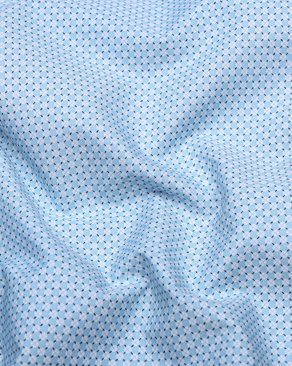 Tromso Blue With White Printed Cotton Formal Shirt