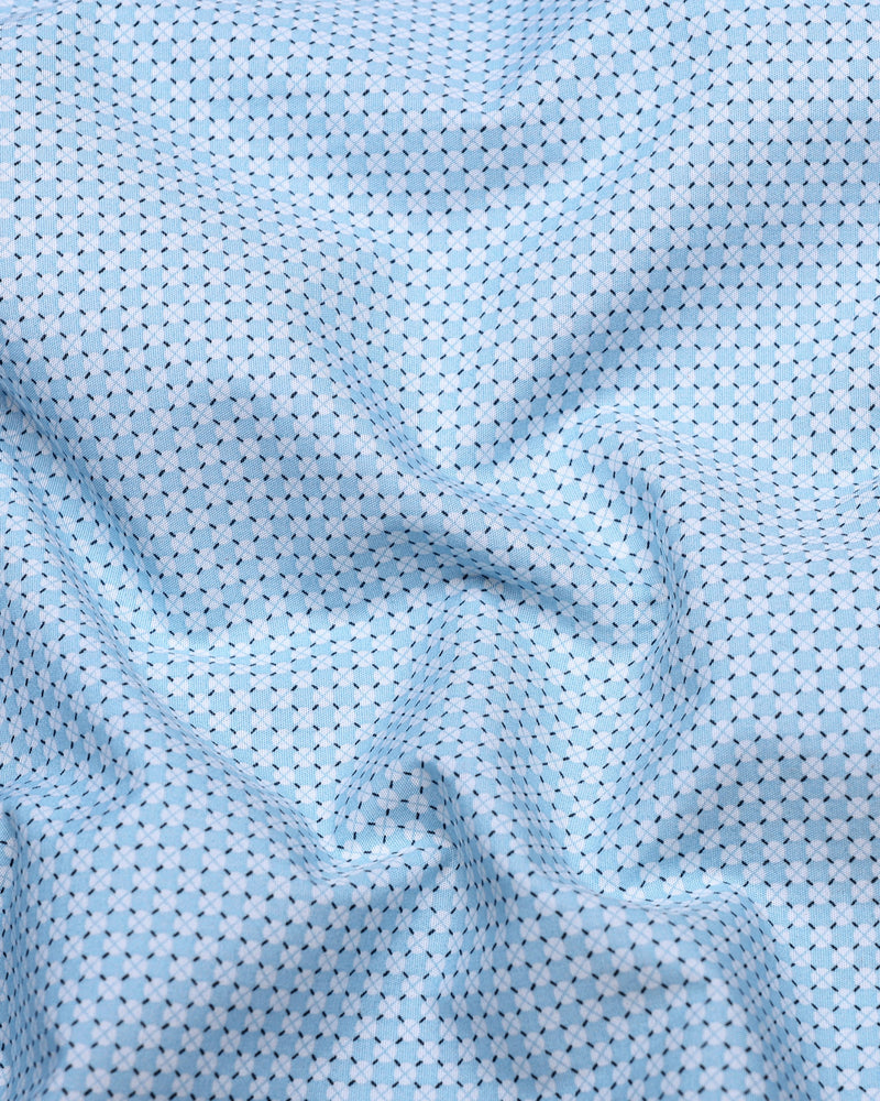 Tromso Blue With White Printed Cotton Formal Shirt