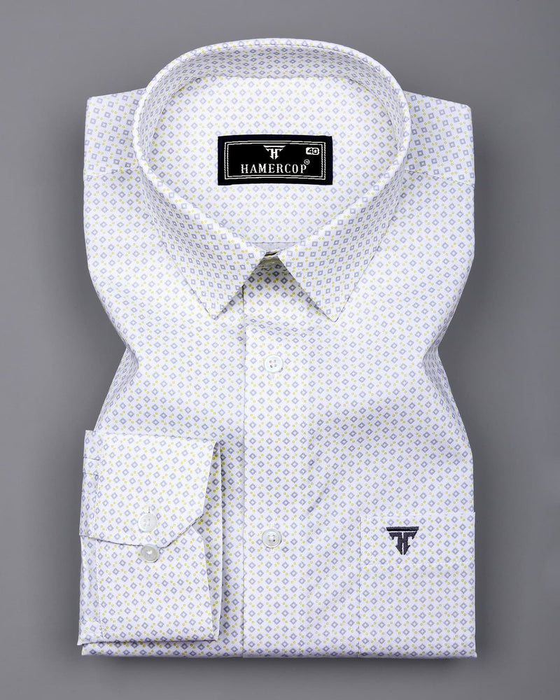Marmic Gray With White Printed Formal Cotton Shirt