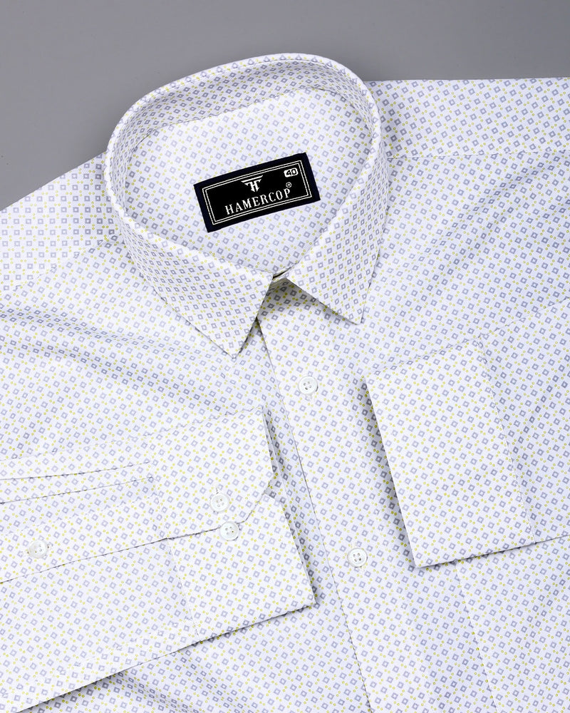 Marmic Gray With White Printed Formal Cotton Shirt