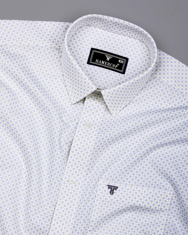 Marmic Gray With White Printed Formal Cotton Shirt