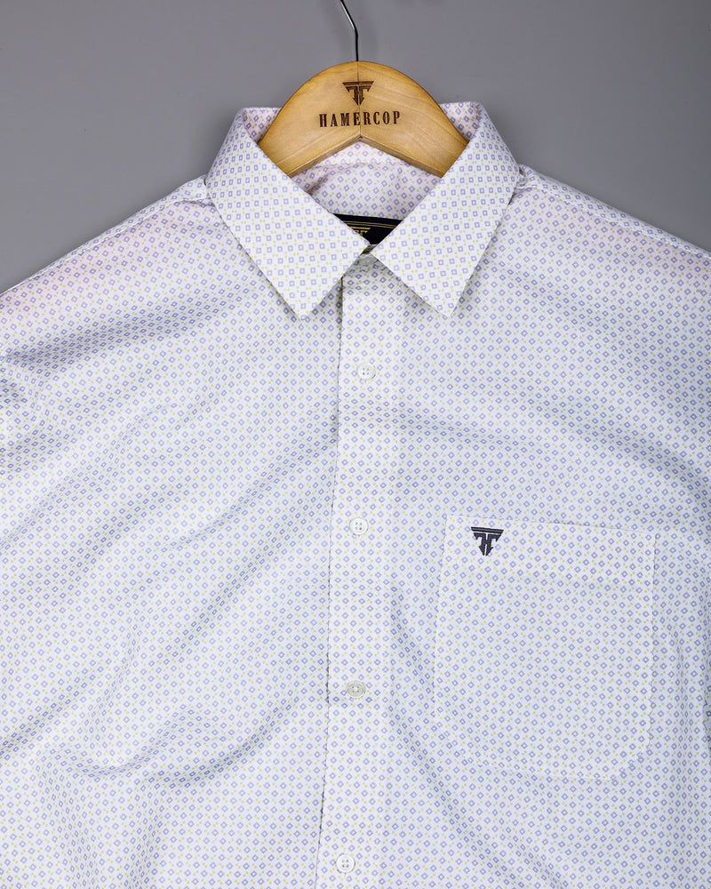 Marmic Gray With White Printed Formal Cotton Shirt
