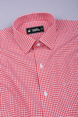 Red with white pin check cotton shirt