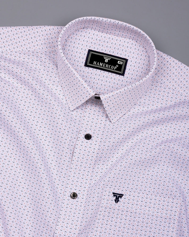 Stivor White With Blue Printed Formal Cotton Shirt