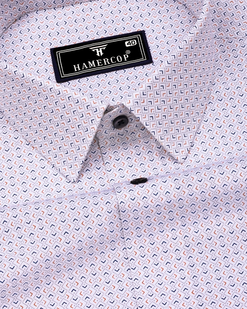 Stivor White With Blue Printed Formal Cotton Shirt
