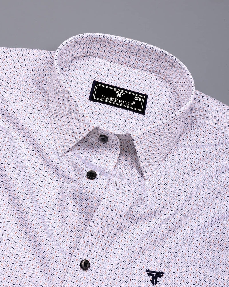 Stivor White With Blue Printed Formal Cotton Shirt