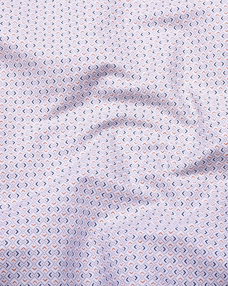 Stivor White With Blue Printed Formal Cotton Shirt