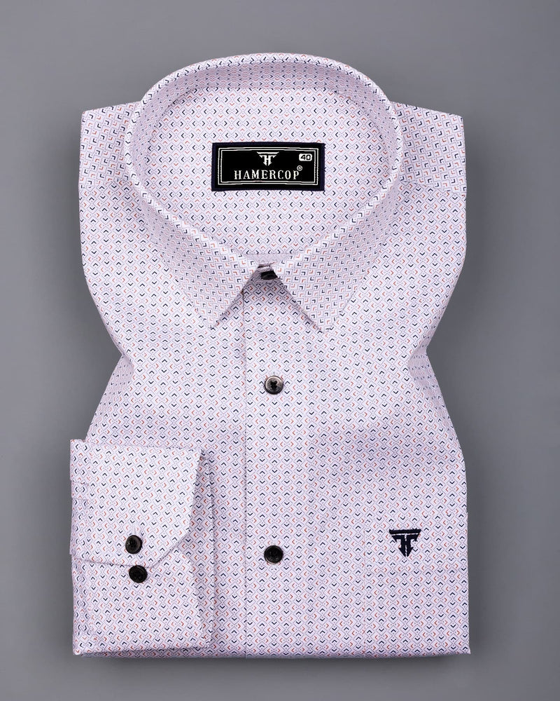 Stivor White With Blue Printed Formal Cotton Shirt