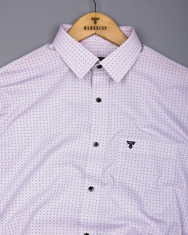 Stivor White With Blue Printed Formal Cotton Shirt