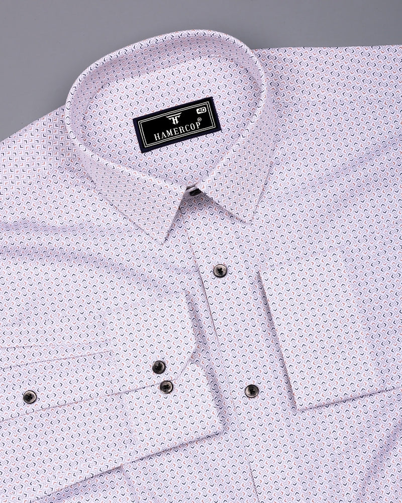 Stivor White With Blue Printed Formal Cotton Shirt