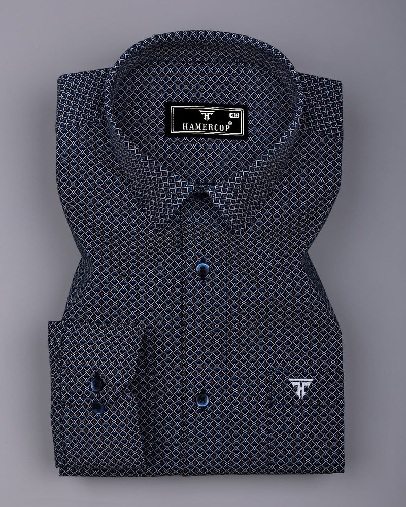 Stivor Blue With White Printed Formal Cotton Shirt