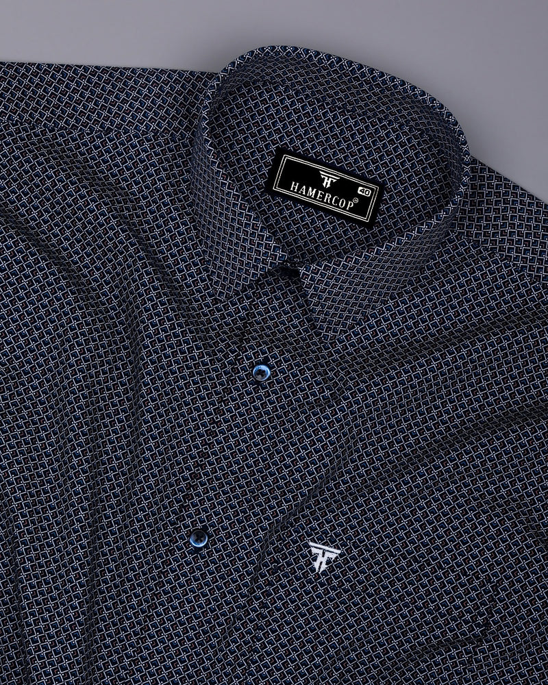 Stivor Blue With White Printed Formal Cotton Shirt