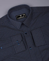 Stivor Blue With White Printed Formal Cotton Shirt