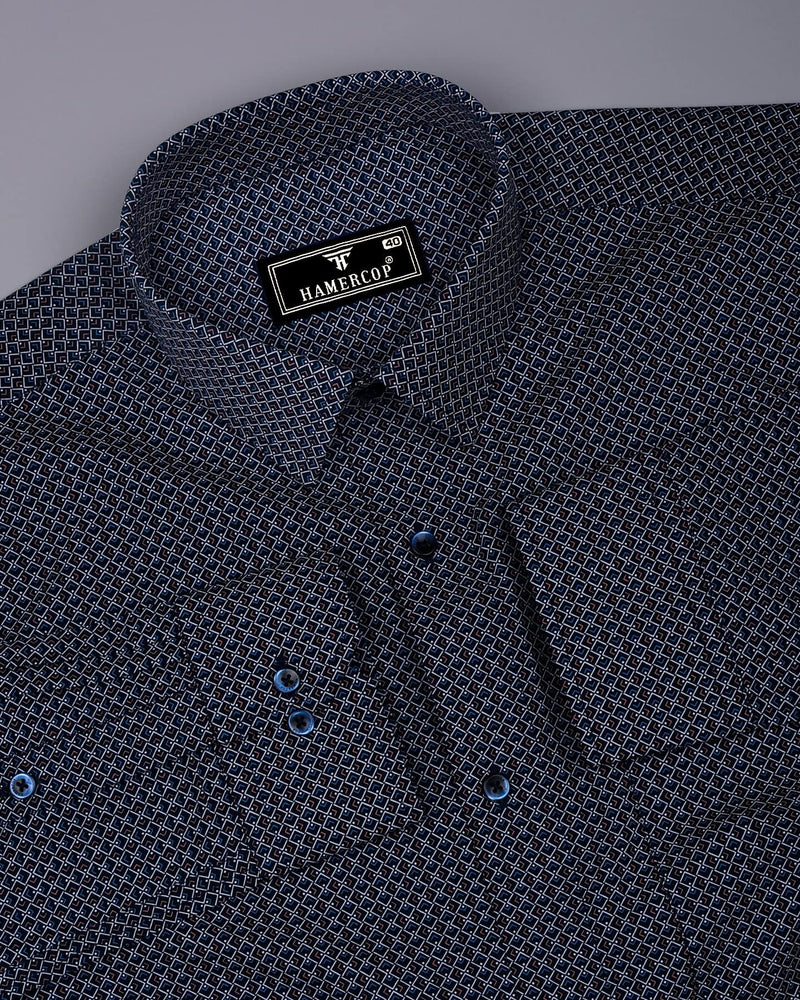 Stivor Blue With White Printed Formal Cotton Shirt