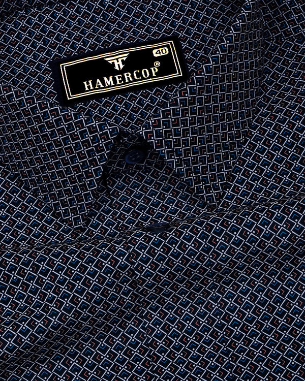 Stivor Blue With White Printed Formal Cotton Shirt