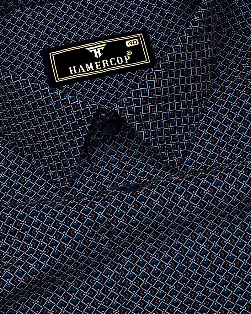 Stivor Blue With White Printed Formal Cotton Shirt