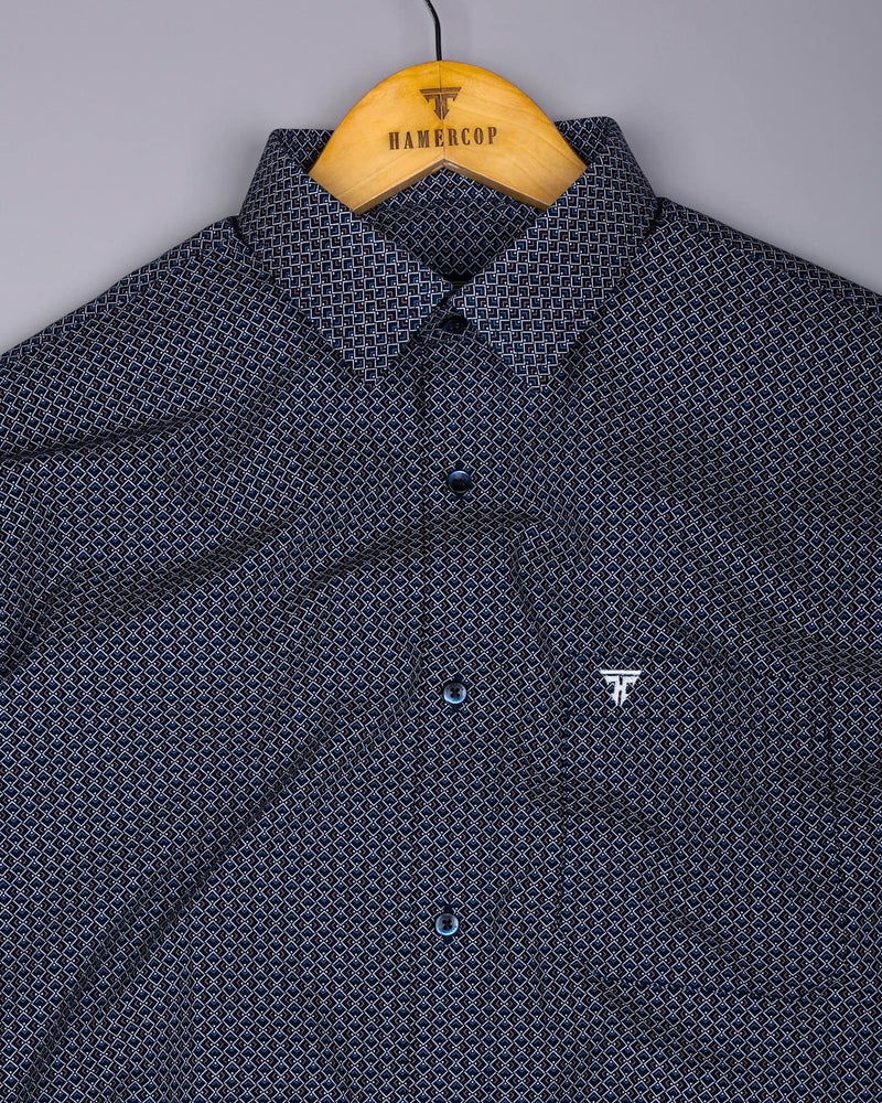 Stivor Blue With White Printed Formal Cotton Shirt