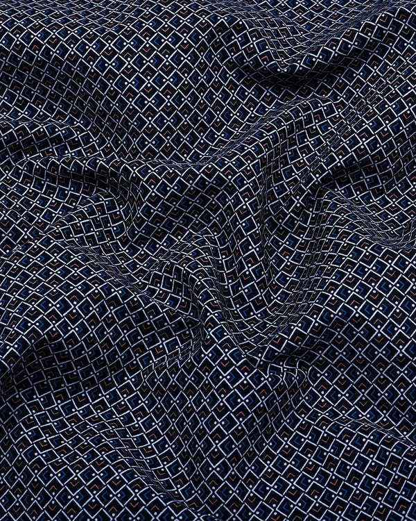 Stivor Blue With White Printed Formal Cotton Shirt