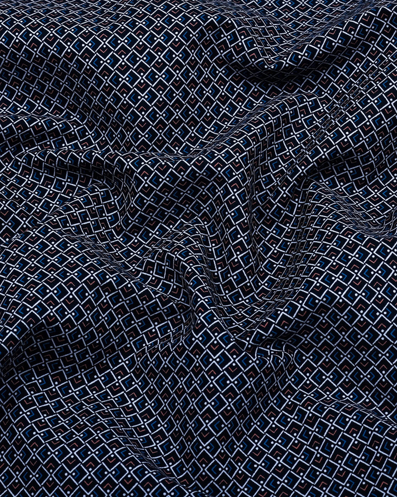 Stivor Blue With White Printed Formal Cotton Shirt