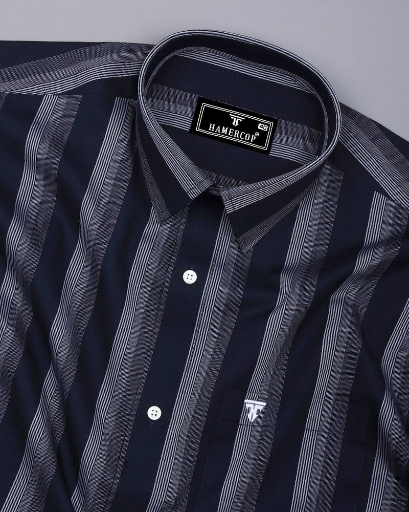 Catalina Blue With White Twill Stripe Premium Giza Shirt