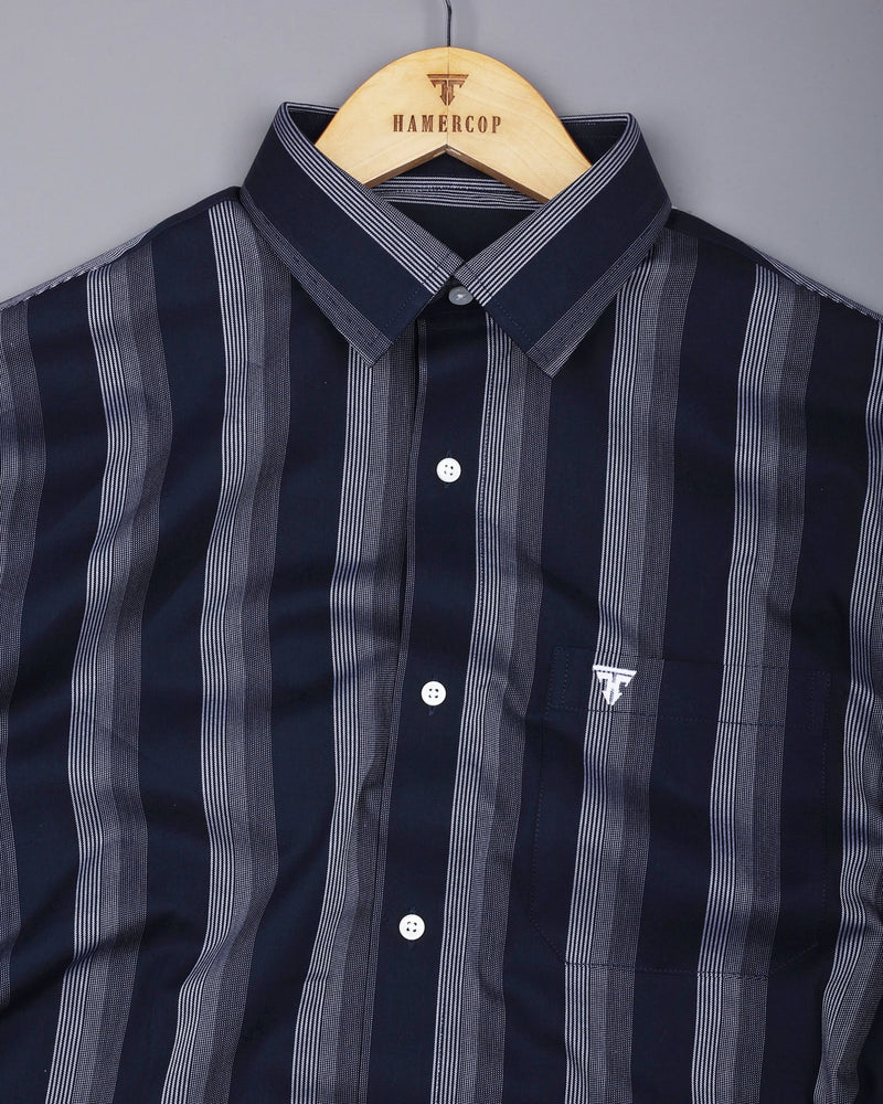 Catalina Blue With White Twill Stripe Premium Giza Shirt