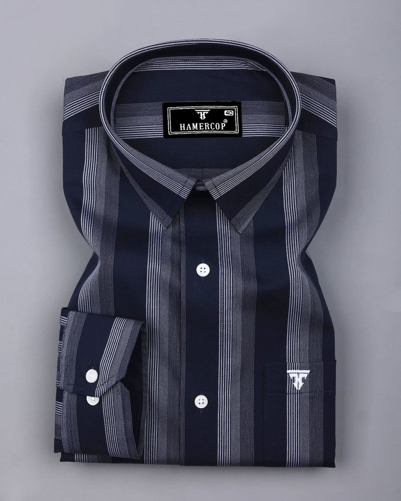 Catalina Blue With White Twill Stripe Premium Giza Shirt