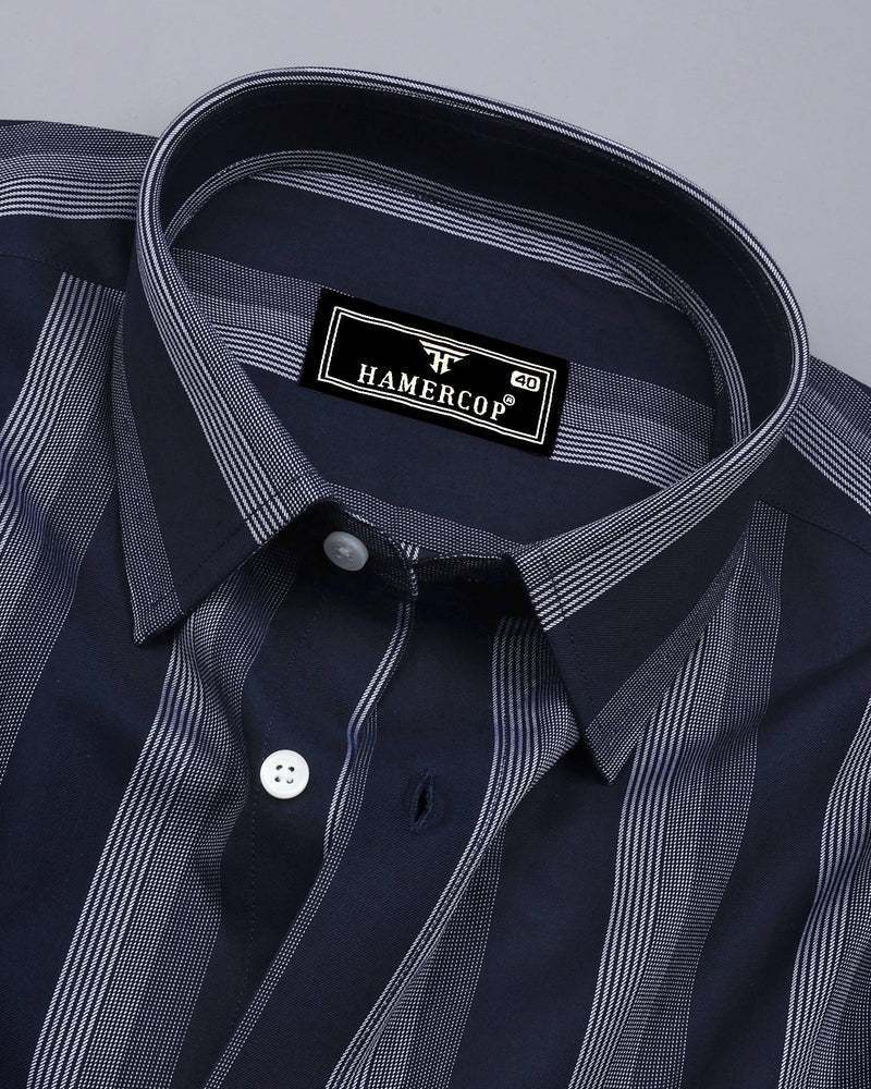 Catalina Blue With White Twill Stripe Premium Giza Shirt