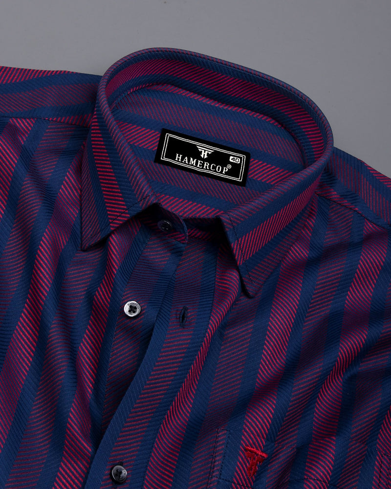 Turbo Blue With Red Stripe Premium Giza Shirt
