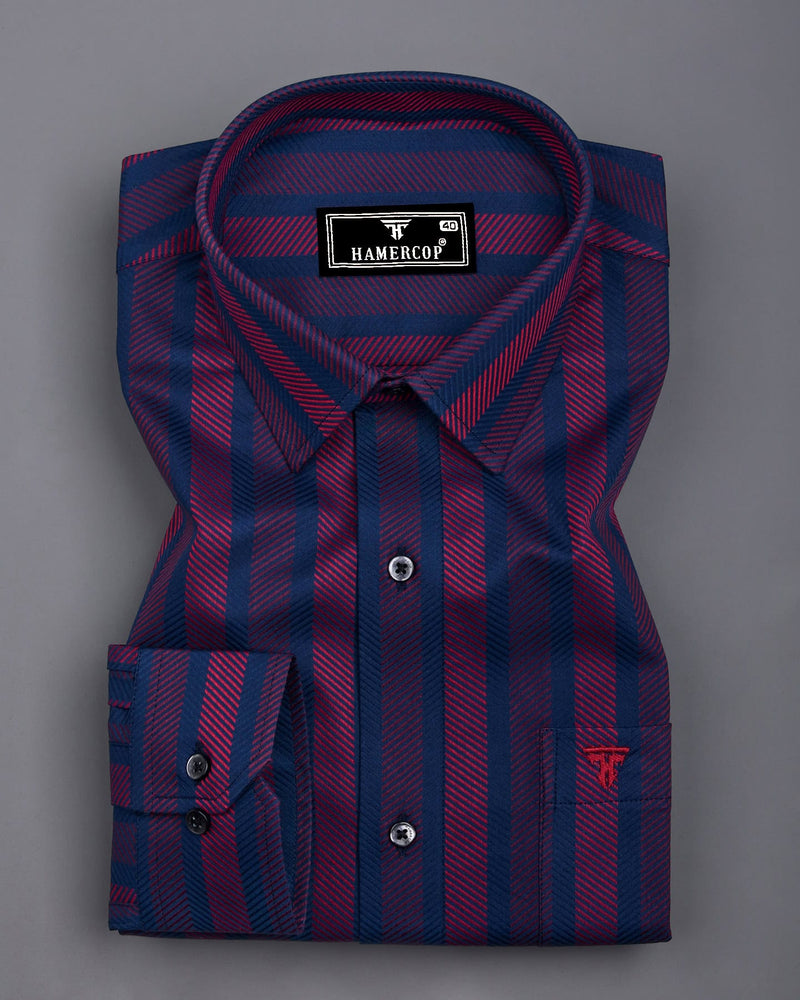 Turbo Blue With Red Stripe Premium Giza Shirt