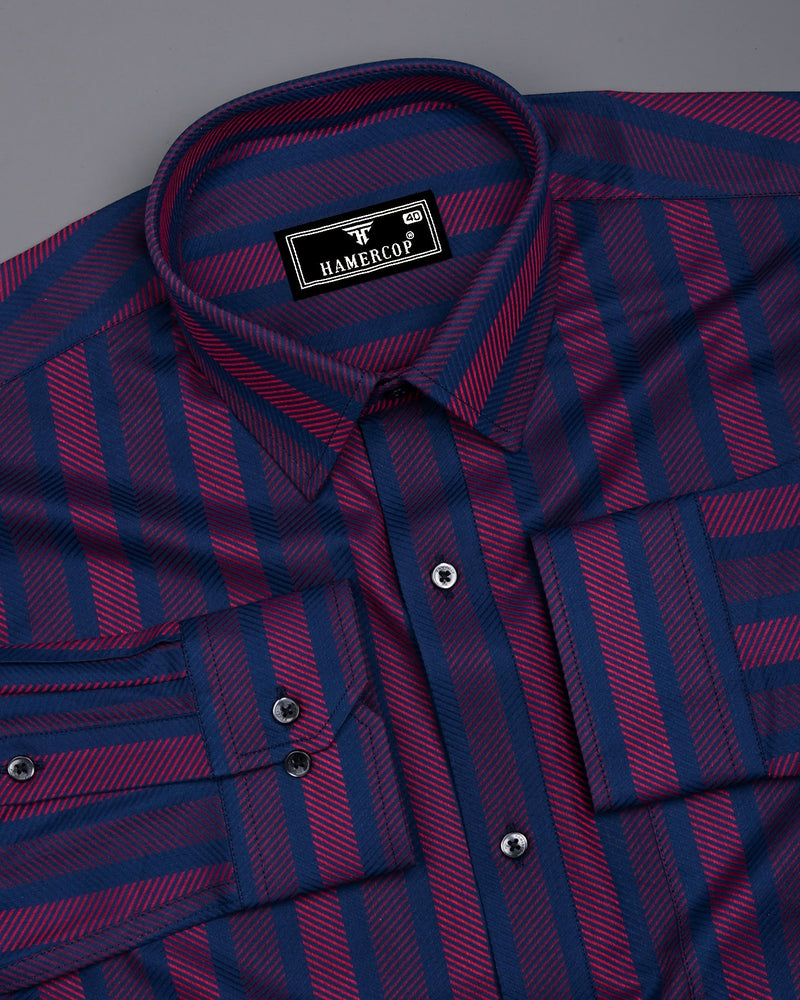 Turbo Blue With Red Stripe Premium Giza Shirt
