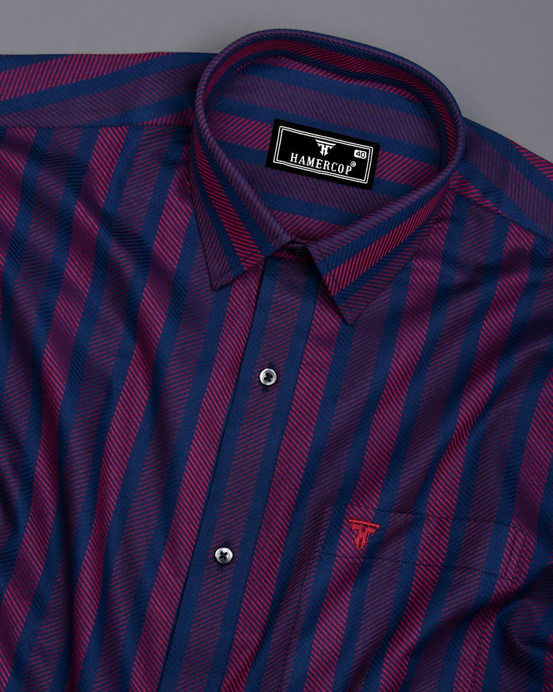 Turbo Blue With Red Stripe Premium Giza Shirt