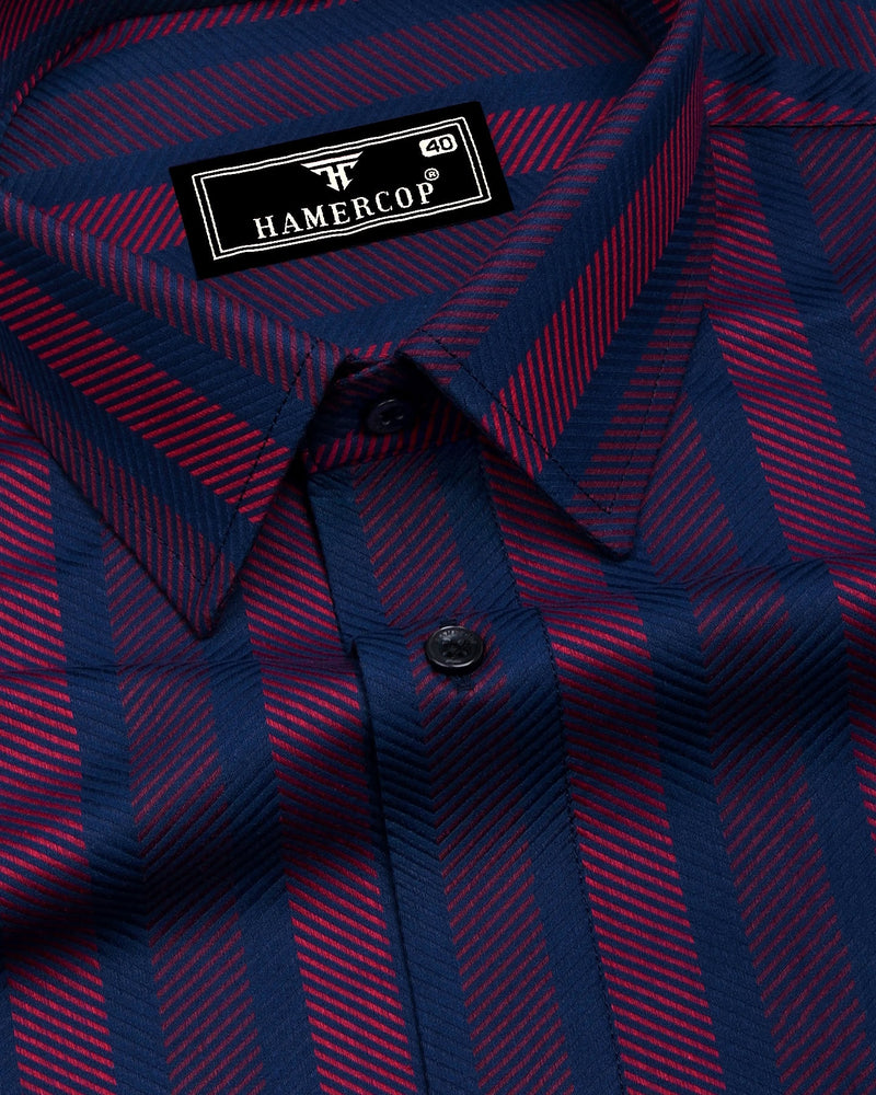 Turbo Blue With Red Stripe Premium Giza Shirt