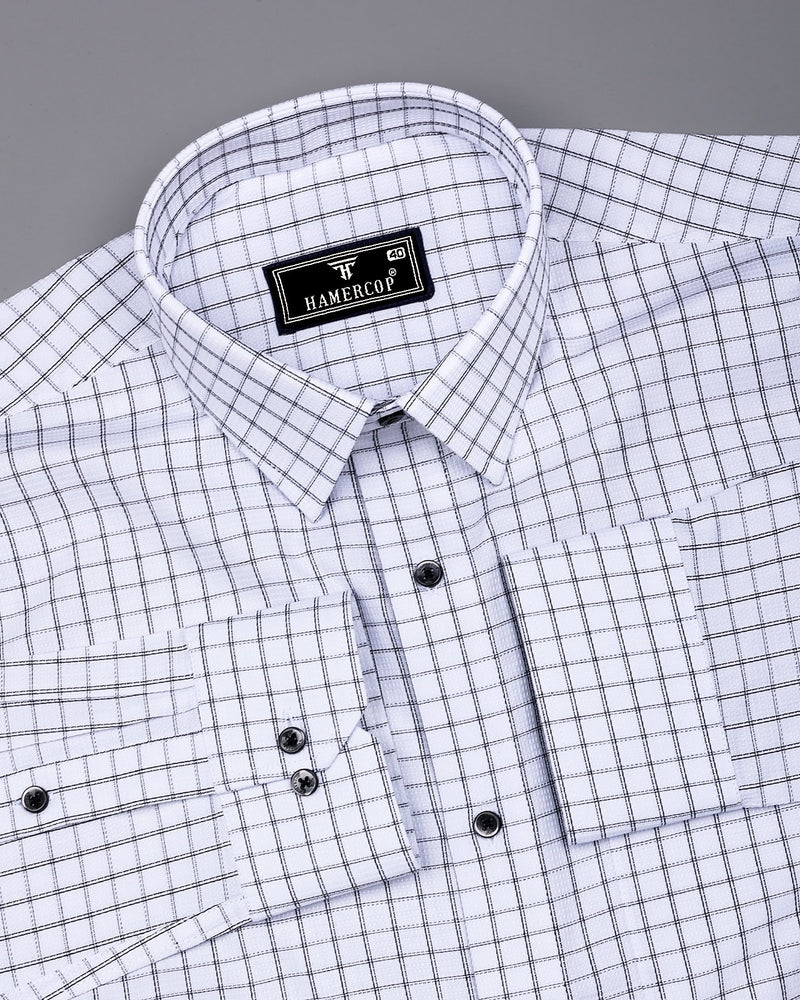 Quba White With Black Waffle Dobby Check Shirt