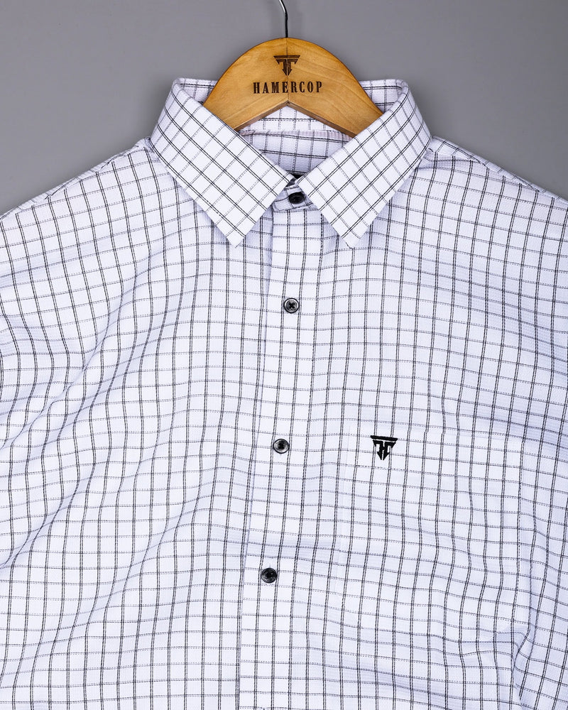 Quba White With Black Waffle Dobby Check Shirt