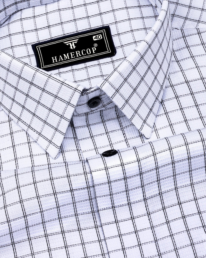 Quba White With Black Waffle Dobby Check Shirt