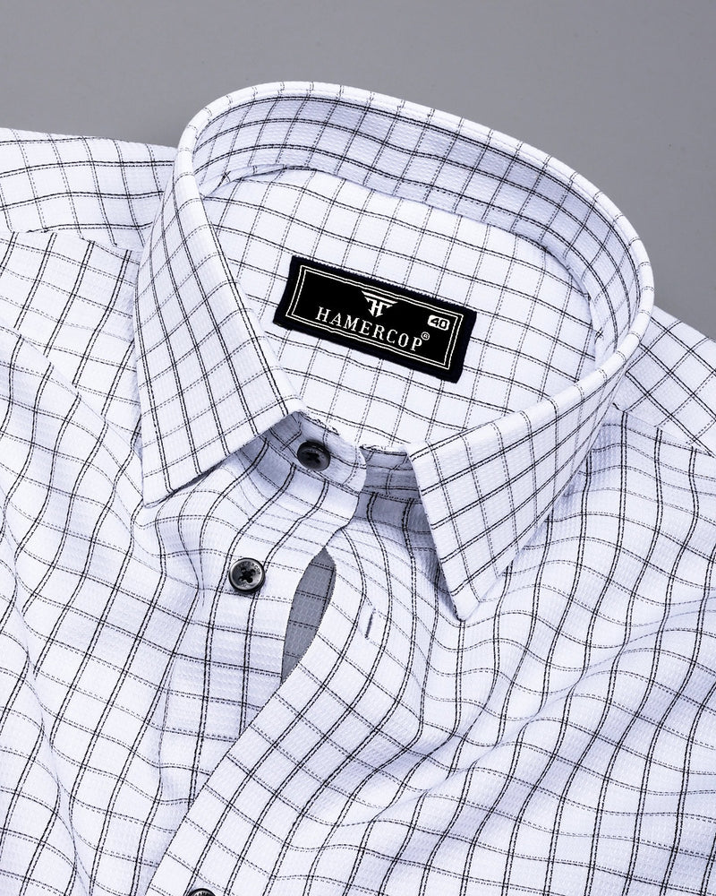 Quba White With Black Waffle Dobby Check Shirt