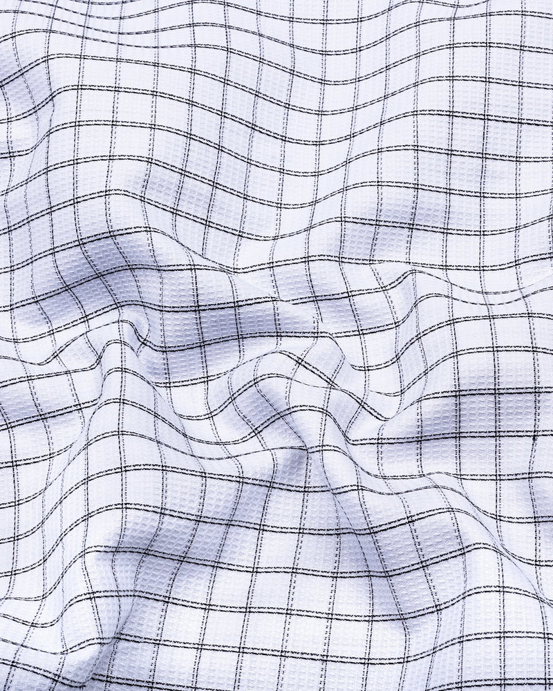 Quba White With Black Waffle Dobby Check Shirt