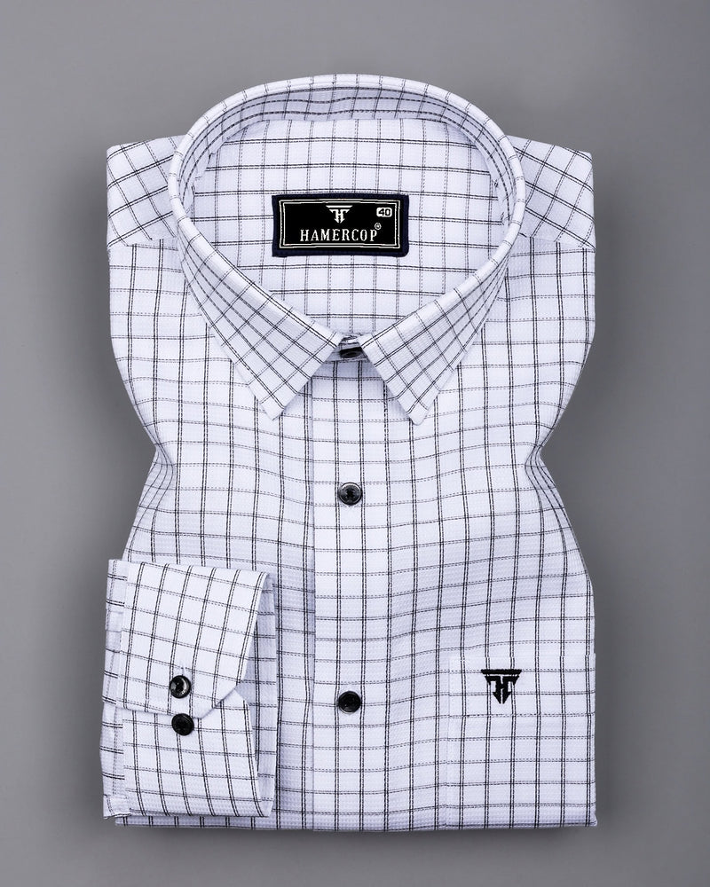 Quba White With Black Waffle Dobby Check Shirt