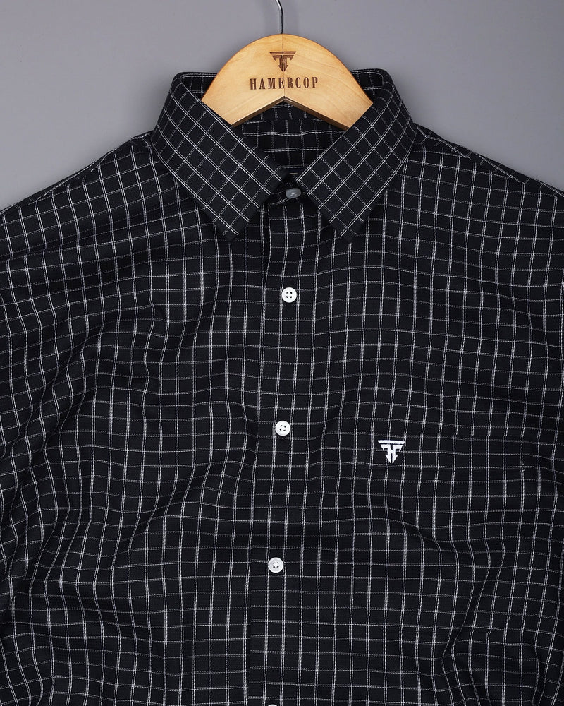 Quba Black With White Waffle Dobby Check Shirt
