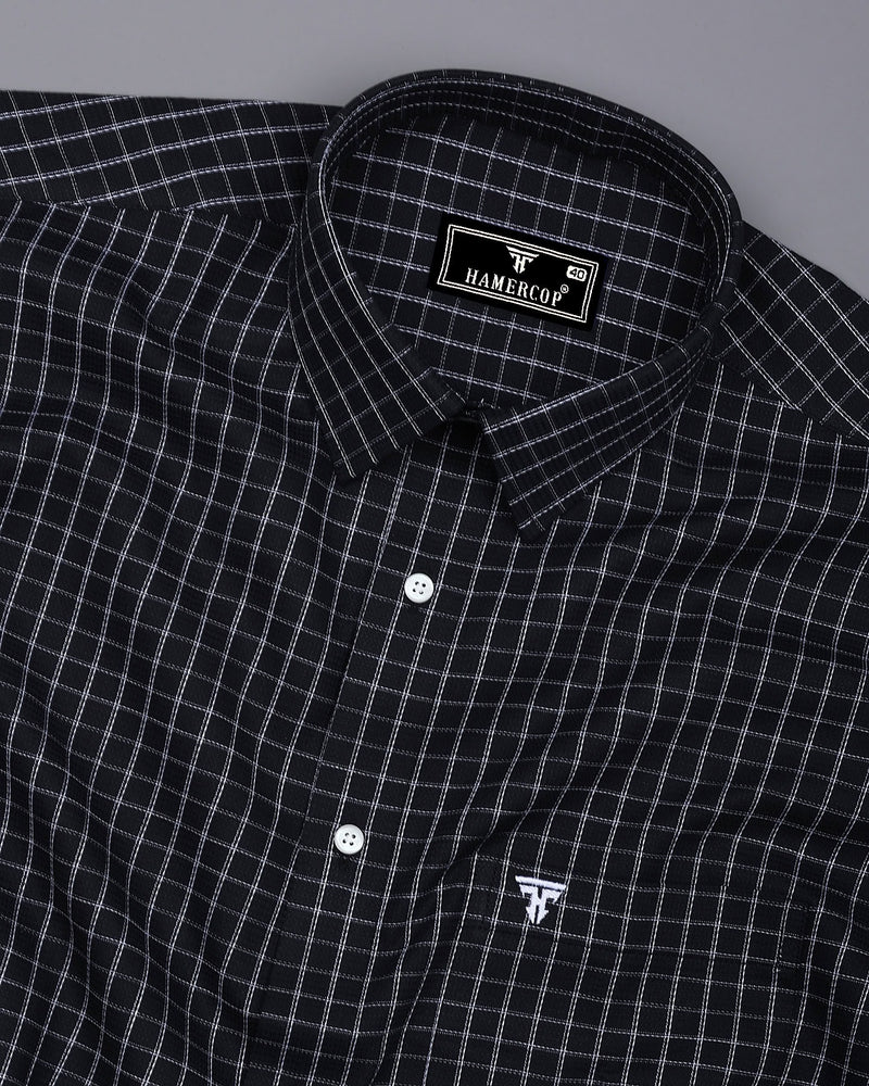 Quba Black With White Waffle Dobby Check Shirt