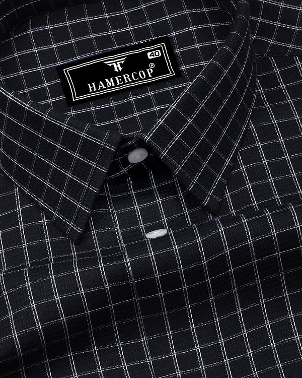Quba Black With White Waffle Dobby Check Shirt