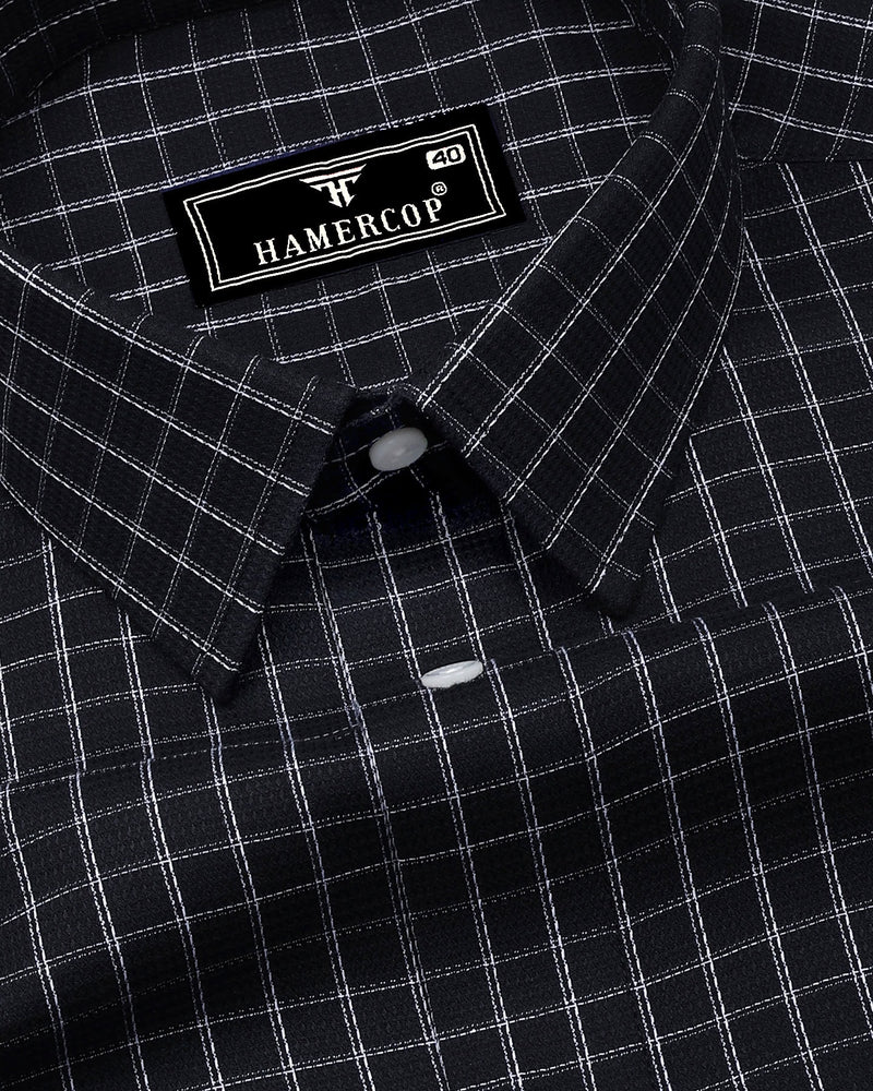 Quba Black With White Waffle Dobby Check Shirt