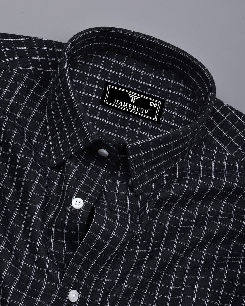 Quba Black With White Waffle Dobby Check Shirt