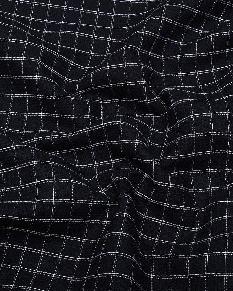 Quba Black With White Waffle Dobby Check Shirt