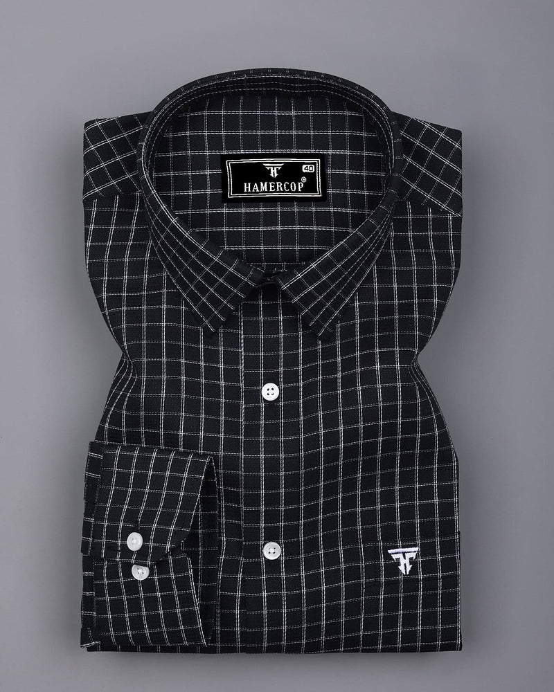 Quba Black With White Waffle Dobby Check Shirt