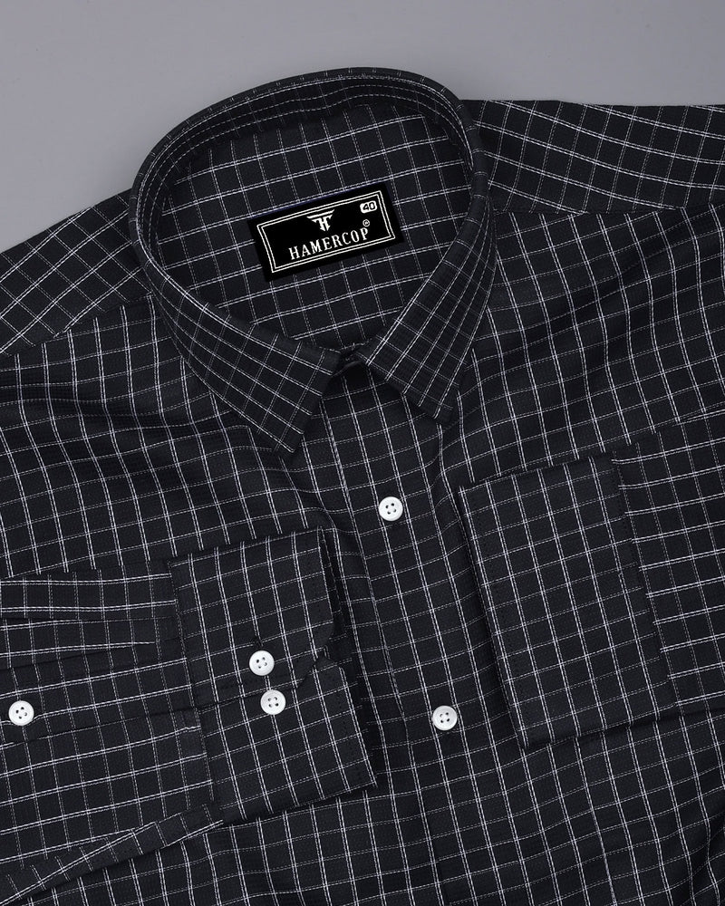 Quba Black With White Waffle Dobby Check Shirt