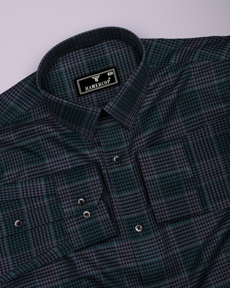 Menston Teal Green With Gray Houndstooth Check Giza Shirt