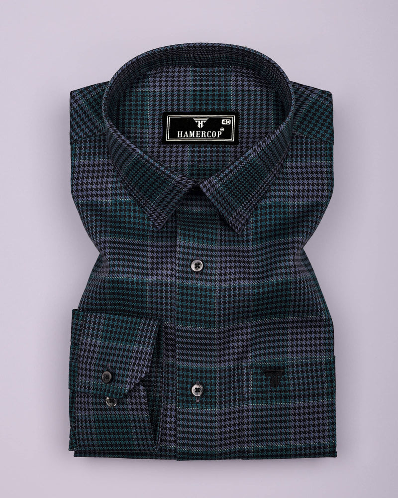 Menston Teal Green With Gray Houndstooth Check Giza Shirt