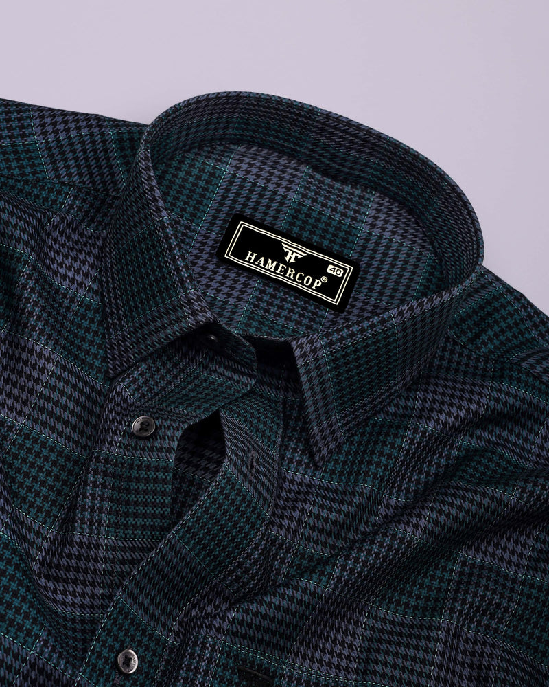 Menston Teal Green With Gray Houndstooth Check Giza Shirt