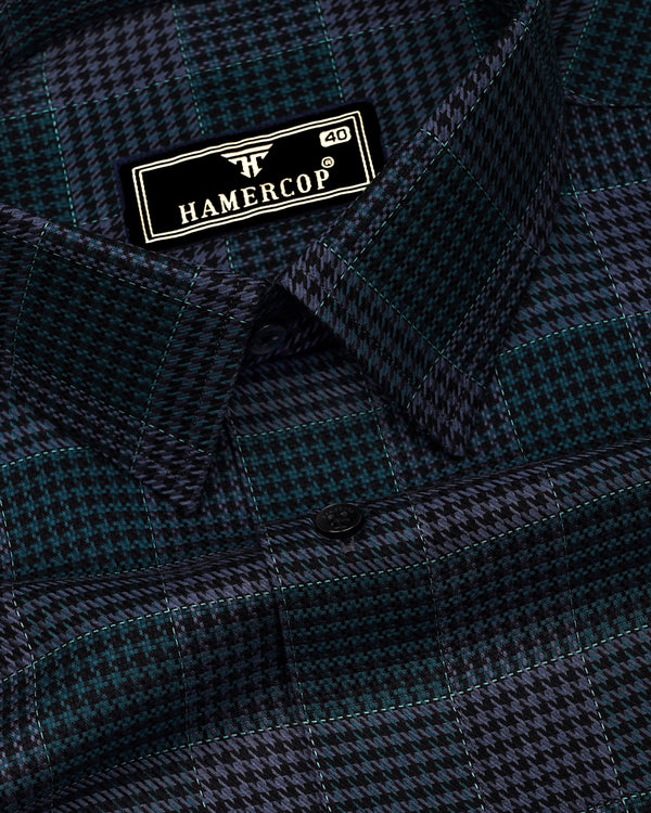 Menston Teal Green With Gray Houndstooth Check Giza Shirt